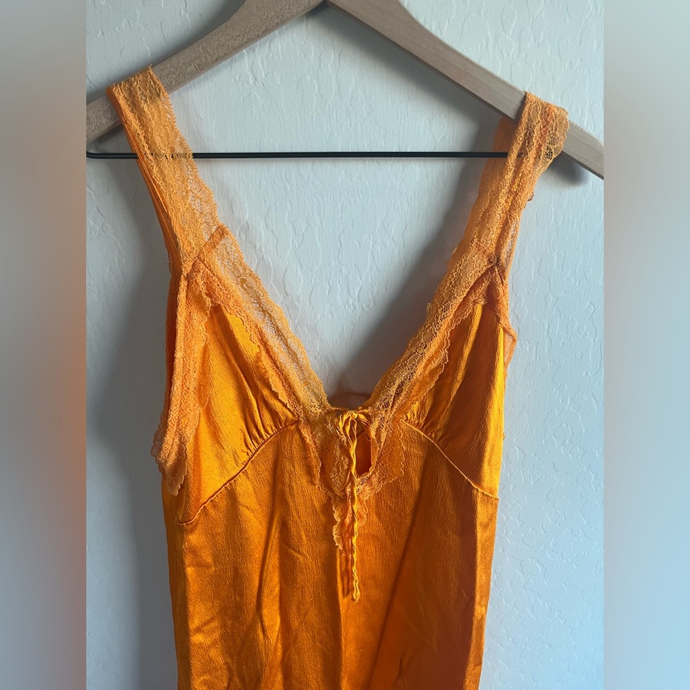 Zara Orange Contrasting Lace Satin Effect Mini Dress Size M Sexy Festival Vacay - Picture 4 of 6